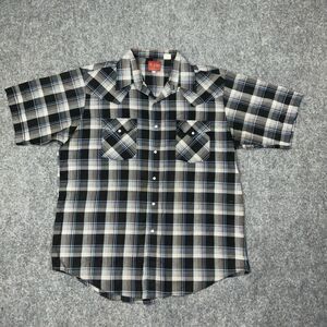 Plains Western Wear  Shirt Mens Size L Black Plaid Pearl Snap  Cowboy  Western